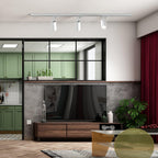 Track ceiling light shown lit in a warm interior setting