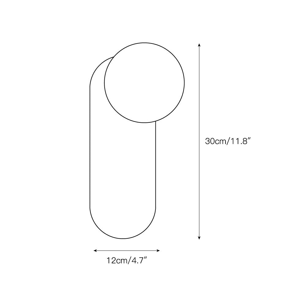 Dimension drawing for the Adela wall sconce showing 30 cm / 11.8 inch height and 12 cm / 4.7 inch width