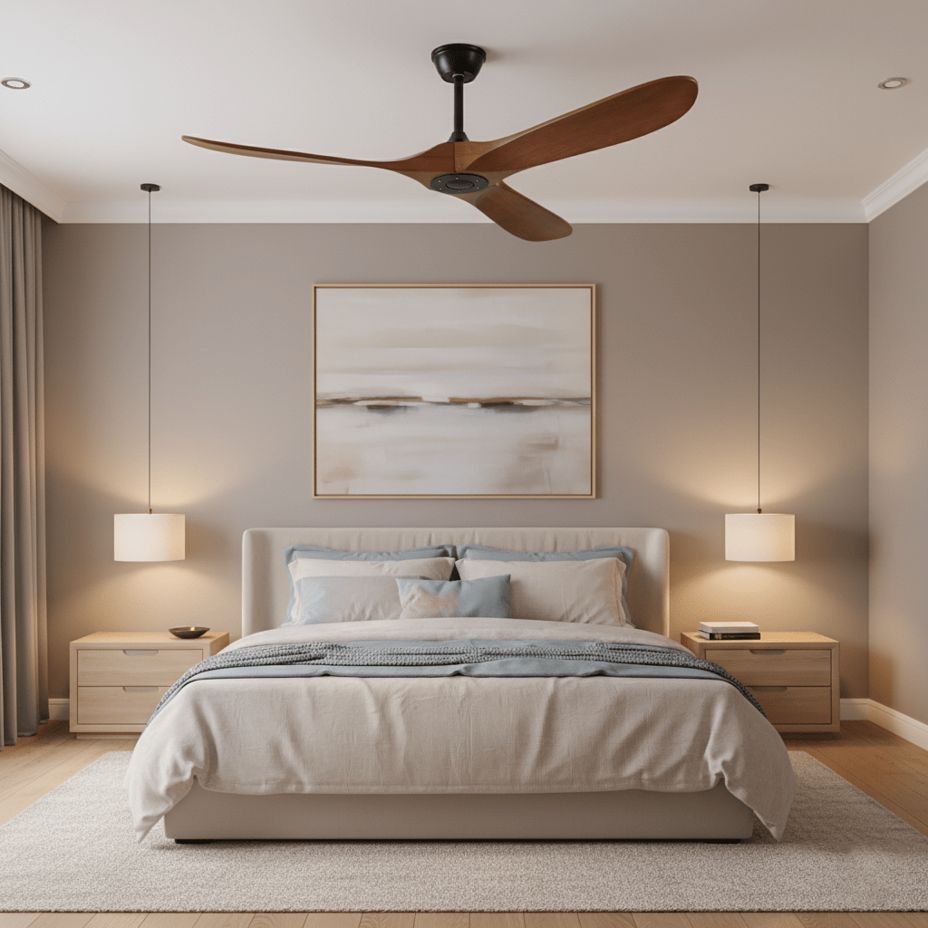 Propeller ceiling fan front view on a plain white background