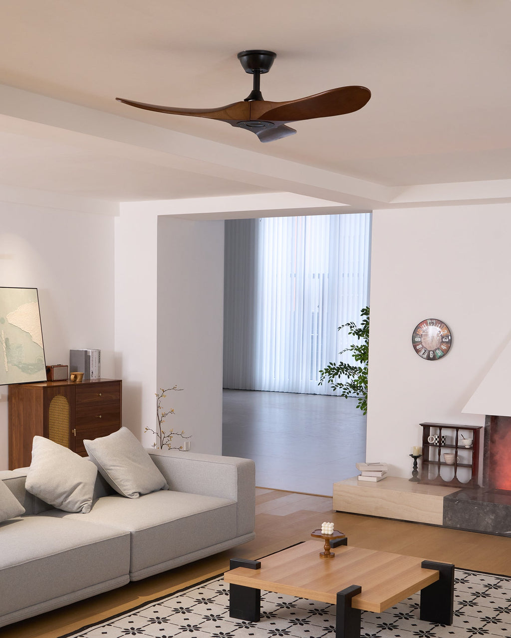 Aero Breeze ceiling fan with wooden blades on a white background