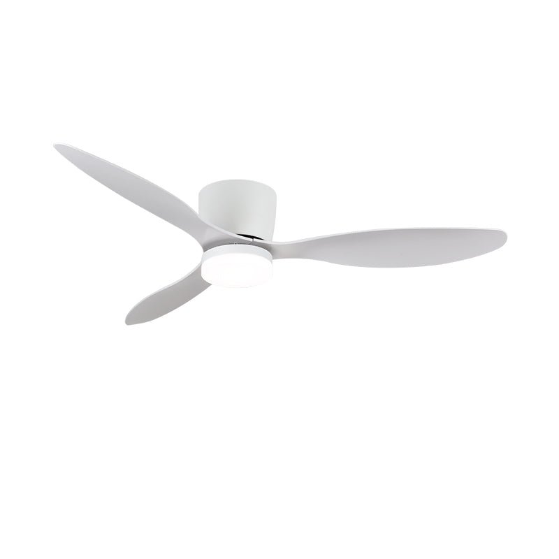 Cut out against white, this Clérachic ceiling fan shows slender white blades and a white motor housing.
