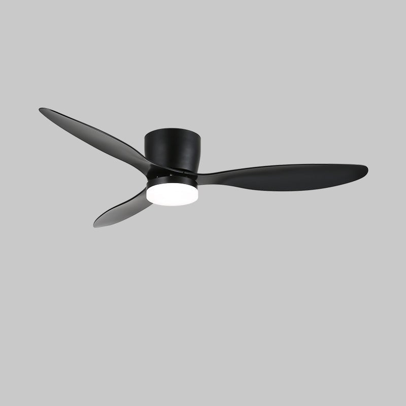 On a grey background, this Clérachic ceiling fan shows tapered black blades and a black motor housing, unlit.