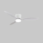 On a grey background, this Clérachic ceiling fan shows tapered white blades and a white motor housing, unlit.