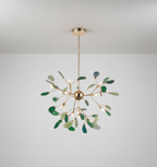 Agate chandelier with veined stone slices catching the light