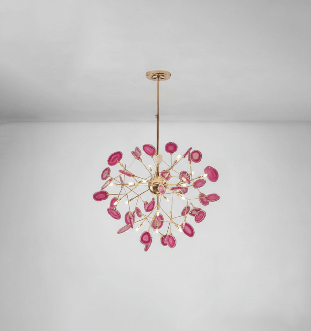 Natural agate chandelier on slim rose gold arms