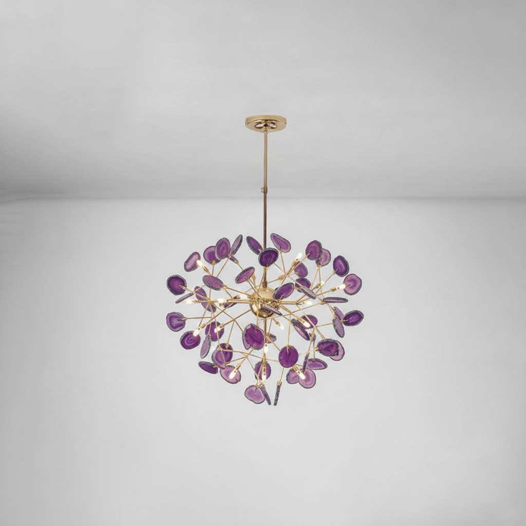 Agate chandelier with colourful backlit stone slices