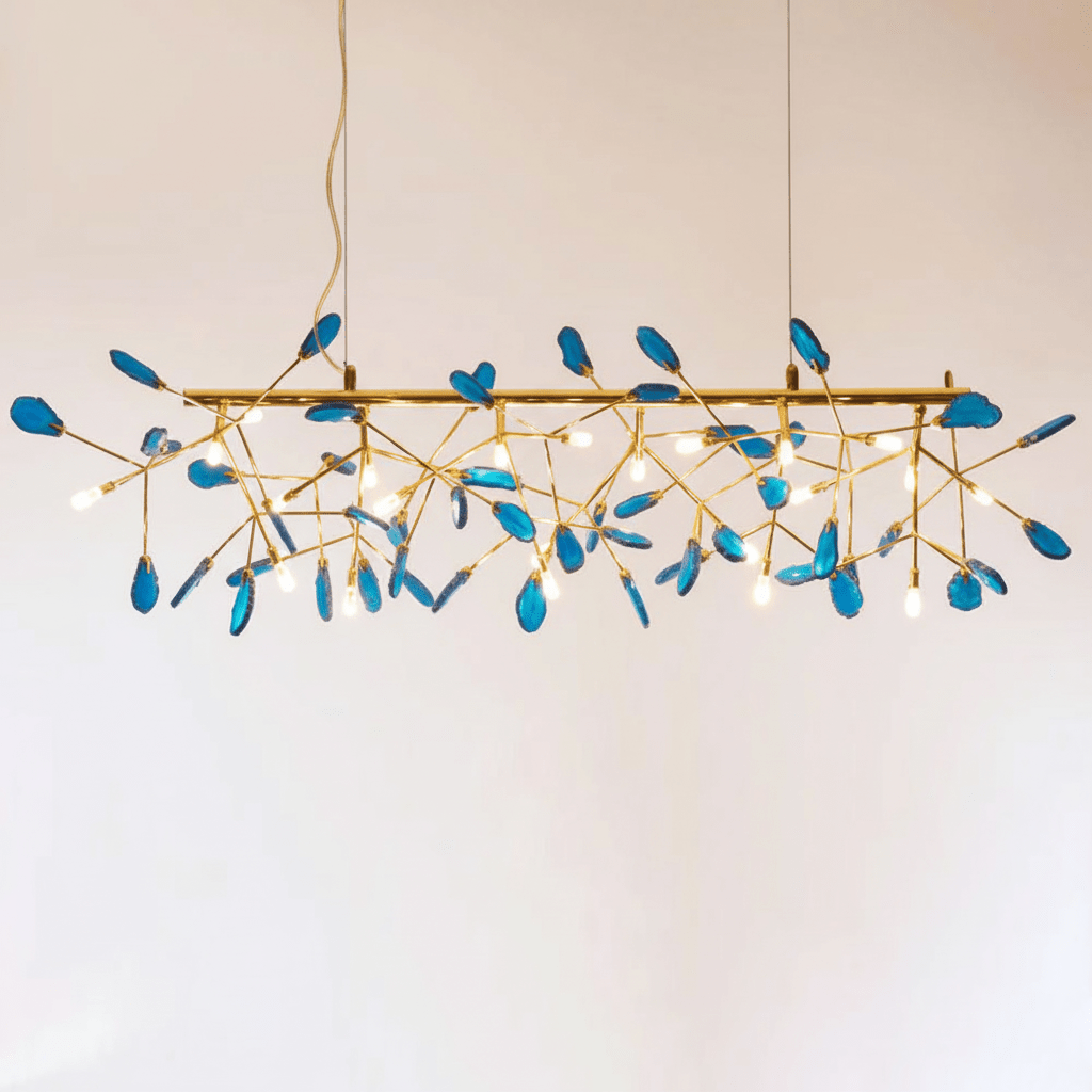 Agate Chandelier, Natural Agate Slices, Rose Gold Arms, G4 LED