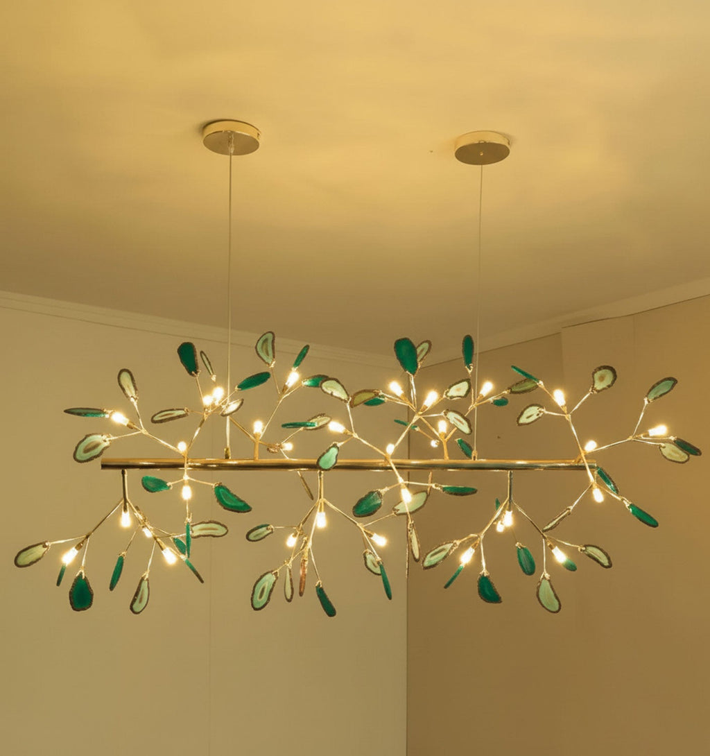Agate Chandelier, Natural Agate Slices, Rose Gold Arms, G4 LED