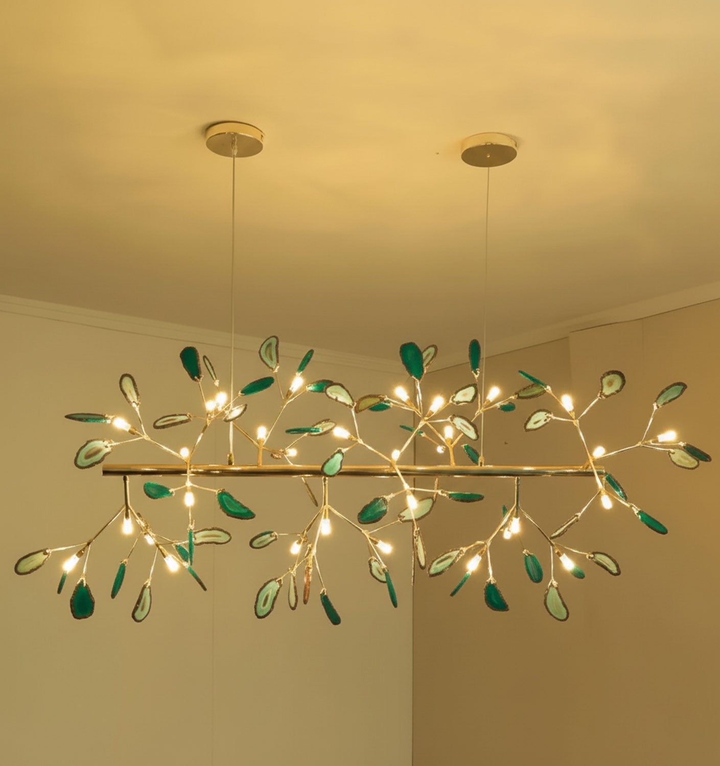 Agate Chandelier, Natural Agate Slices, Rose Gold Arms, G4 LED