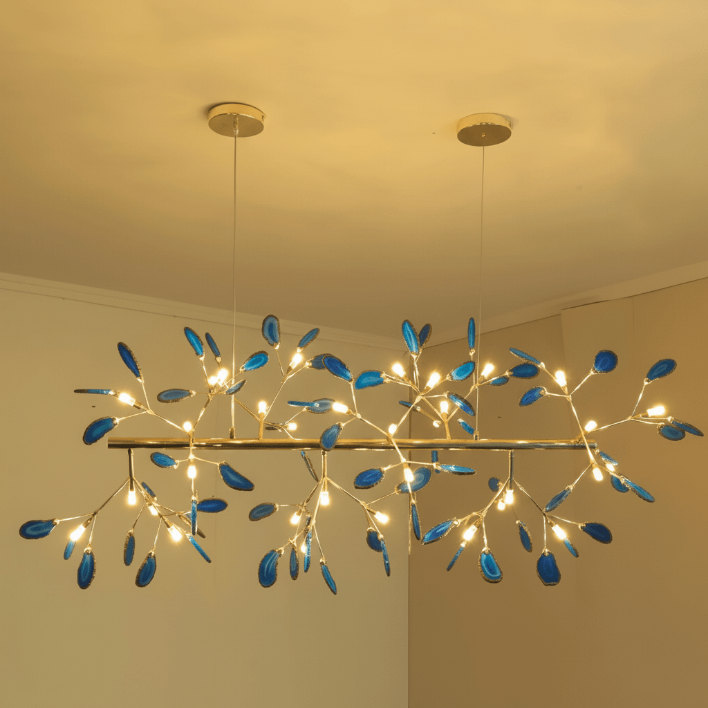 Agate Chandelier, Natural Agate Slices, Rose Gold Arms, G4 LED
