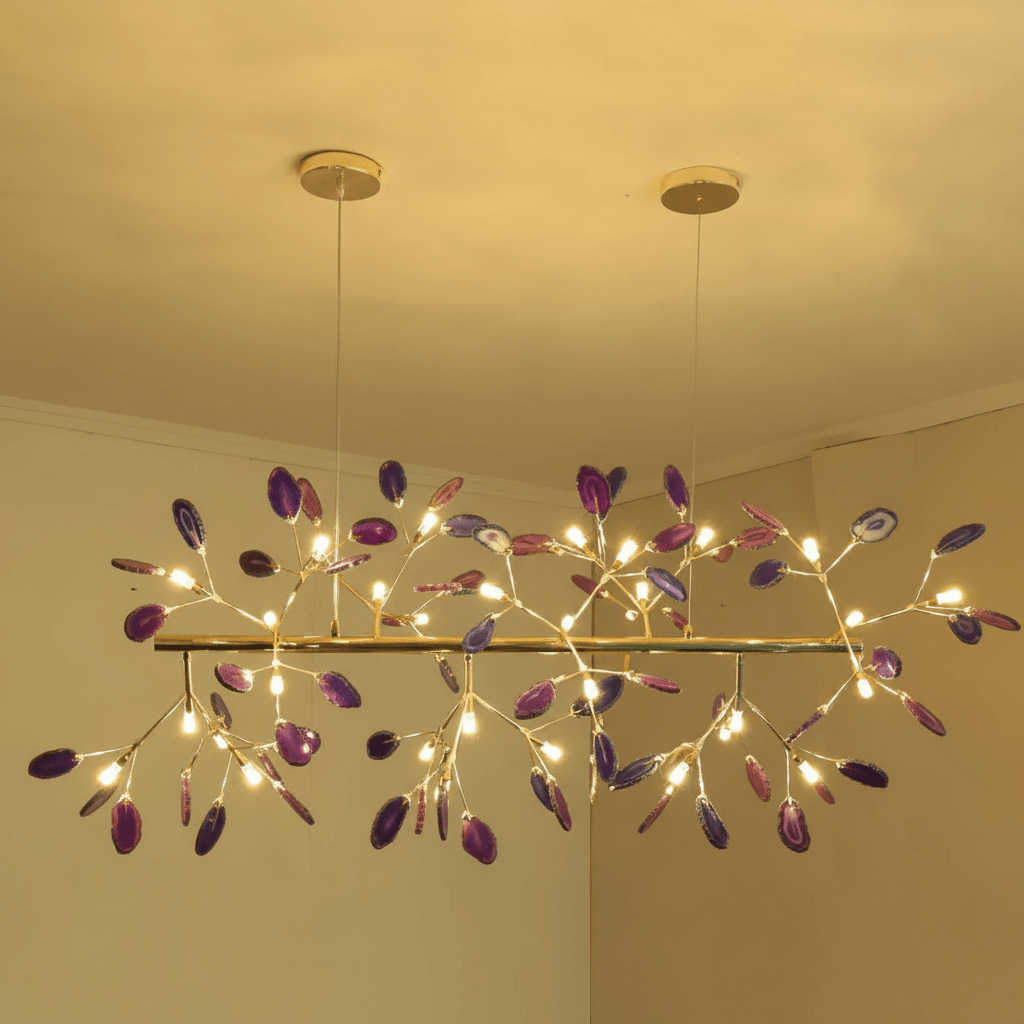 Agate Chandelier, Natural Agate Slices, Rose Gold Arms, G4 LED