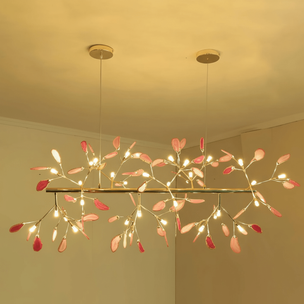 Agate Chandelier, Natural Agate Slices, Rose Gold Arms, G4 LED