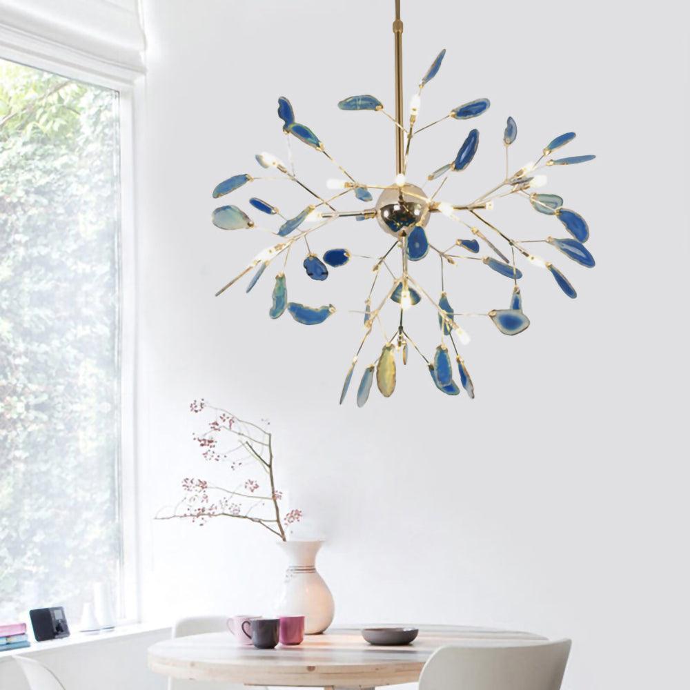 Agate Chandelier, Natural Agate Slices, Rose Gold Arms, G4 LED