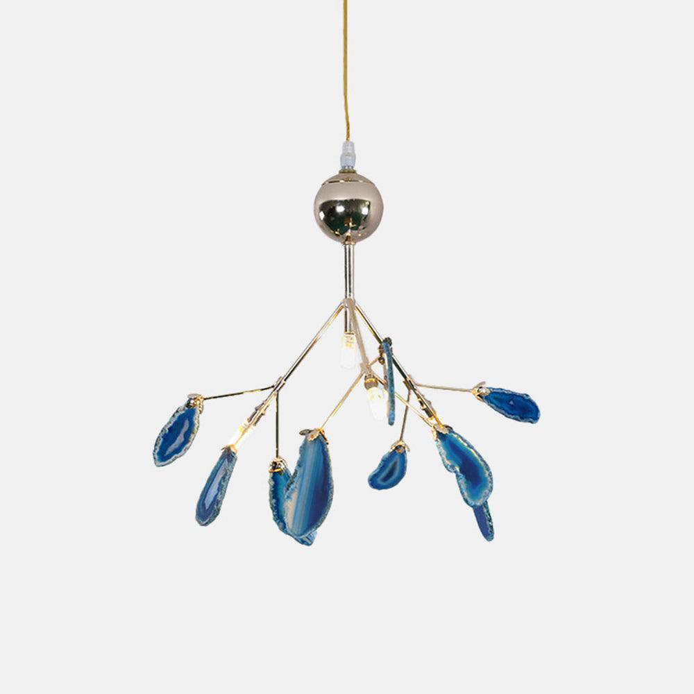 Agate Chandelier, Natural Agate Slices, Rose Gold Arms, G4 LED