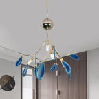 Agate Chandelier, Natural Agate Slices, Rose Gold Arms, G4 LED