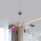 Agate Chandelier, Natural Agate Slices, Rose Gold Arms, G4 LED