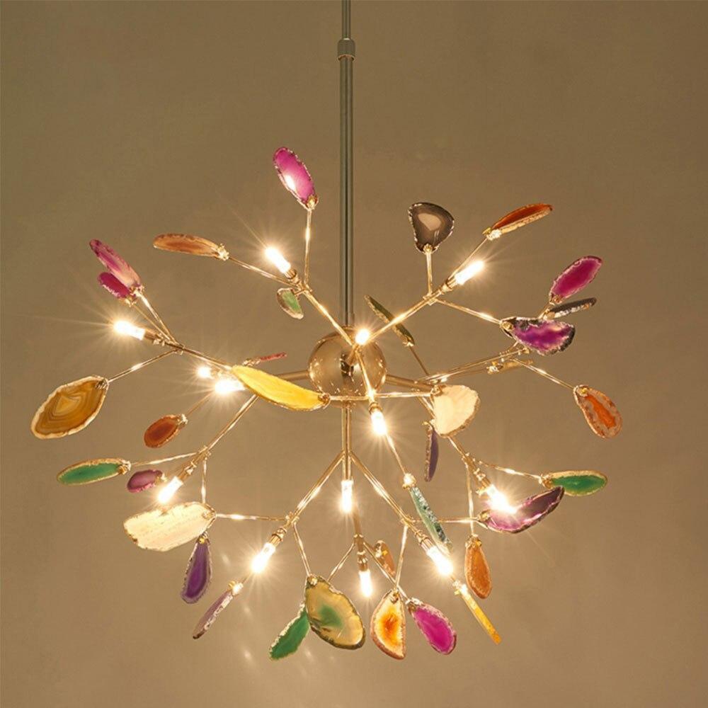 Agate Chandelier, Natural Agate Slices, Rose Gold Arms, G4 LED