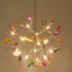 Agate Chandelier, Natural Agate Slices, Rose Gold Arms, G4 LED