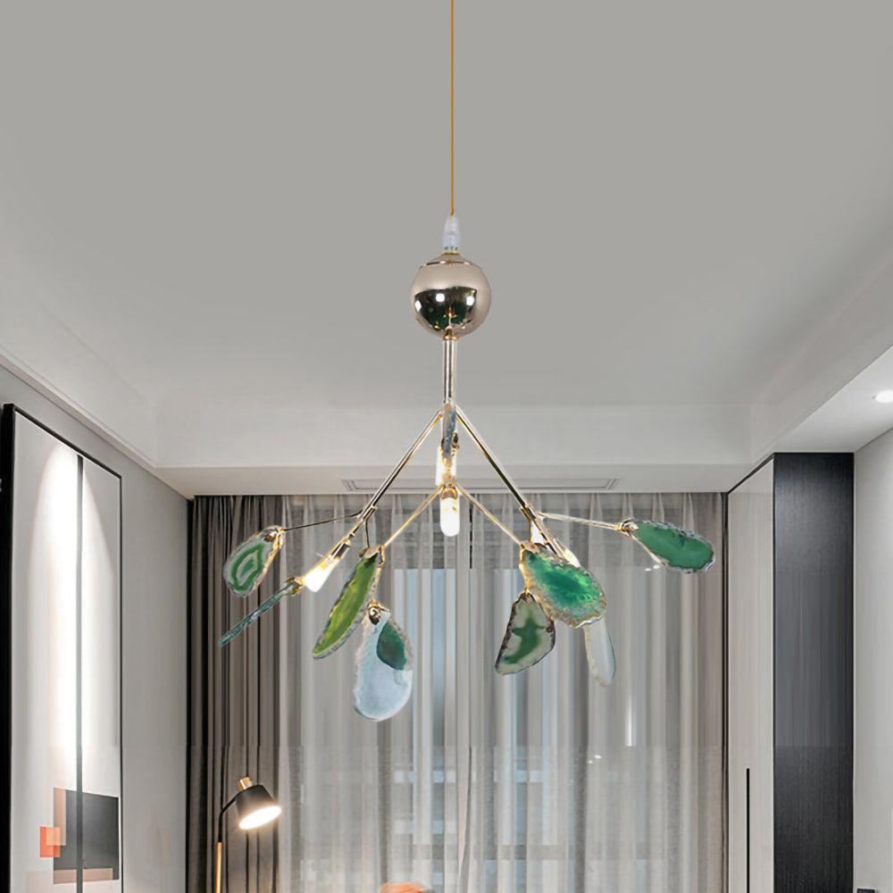 Agate Chandelier, Natural Agate Slices, Rose Gold Arms, G4 LED