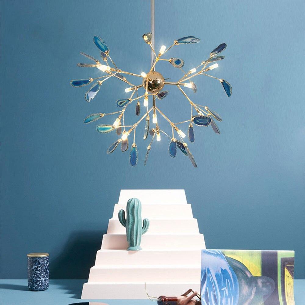 Agate Chandelier, Natural Agate Slices, Rose Gold Arms, G4 LED