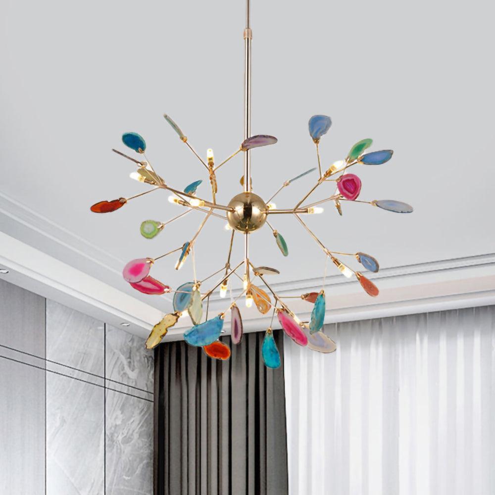Agate Chandelier, Natural Agate Slices, Rose Gold Arms, G4 LED