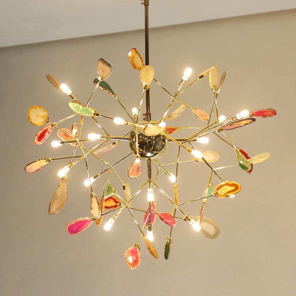 Agate Chandelier, Natural Agate Slices, Rose Gold Arms, G4 LED