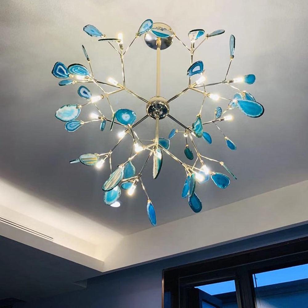 Agate Chandelier, Natural Agate Slices, Rose Gold Arms, G4 LED