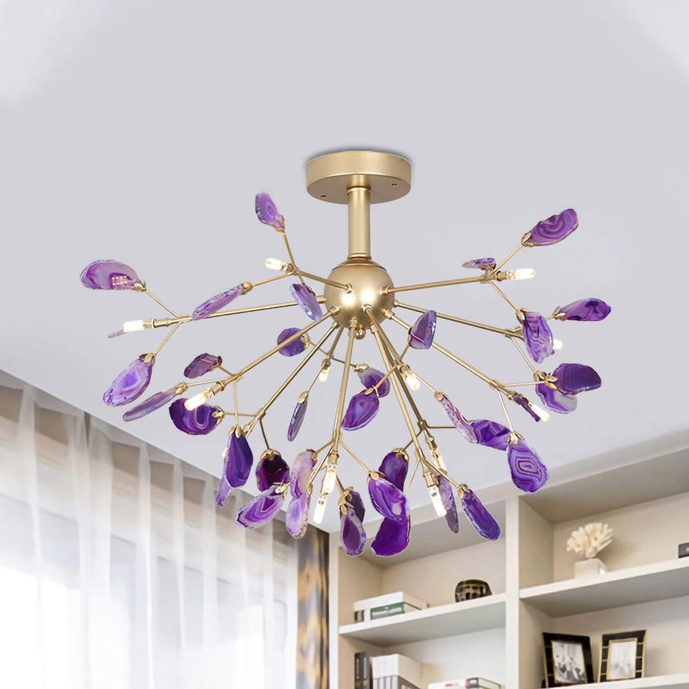 Agate Chandelier, Natural Agate Slices, Rose Gold Arms, G4 LED