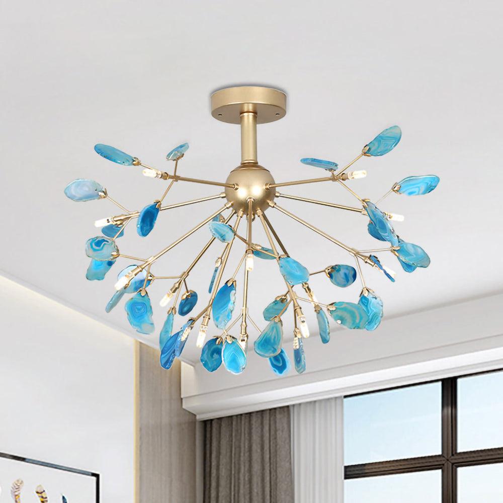 Agate Chandelier, Natural Agate Slices, Rose Gold Arms, G4 LED