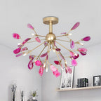 Agate Chandelier, Natural Agate Slices, Rose Gold Arms, G4 LED