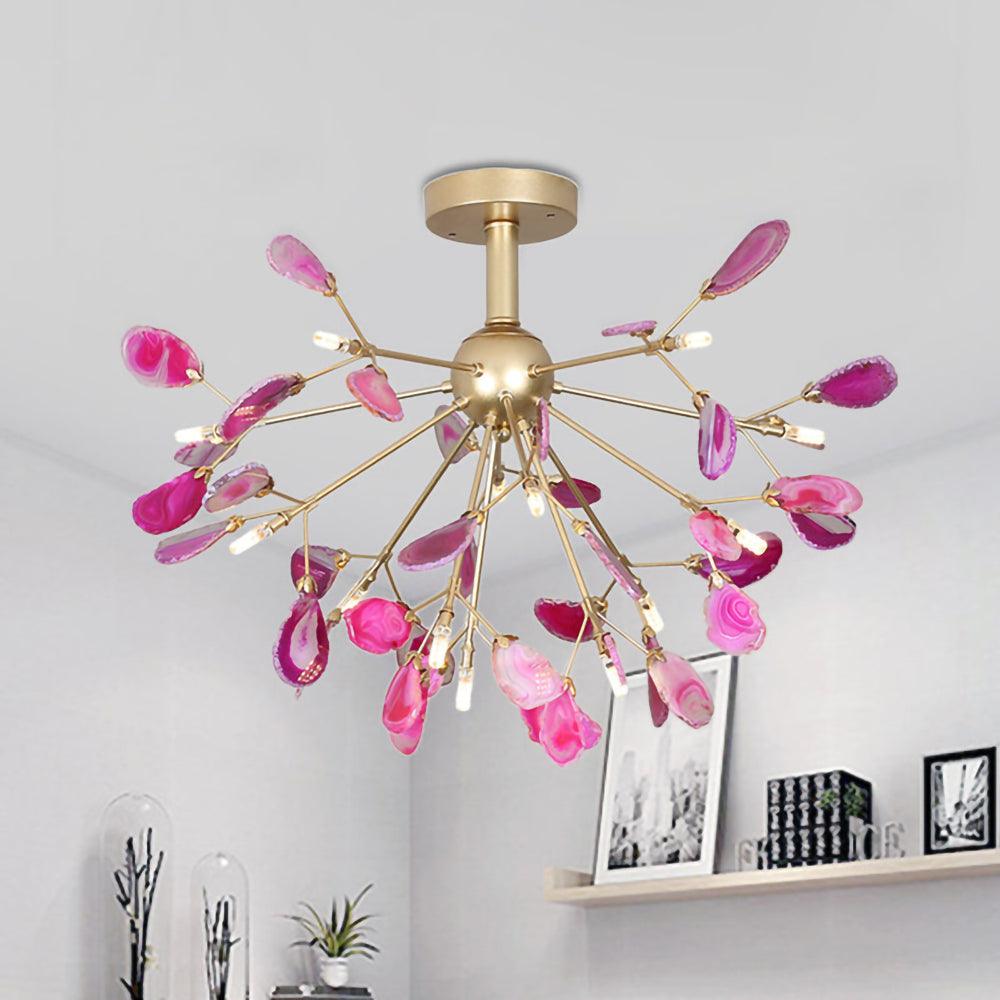 Agate Chandelier, Natural Agate Slices, Rose Gold Arms, G4 LED