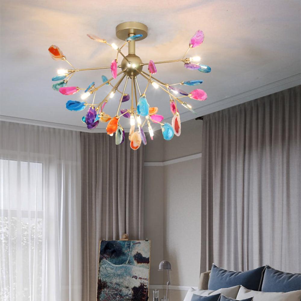 Agate Chandelier, Natural Agate Slices, Rose Gold Arms, G4 LED