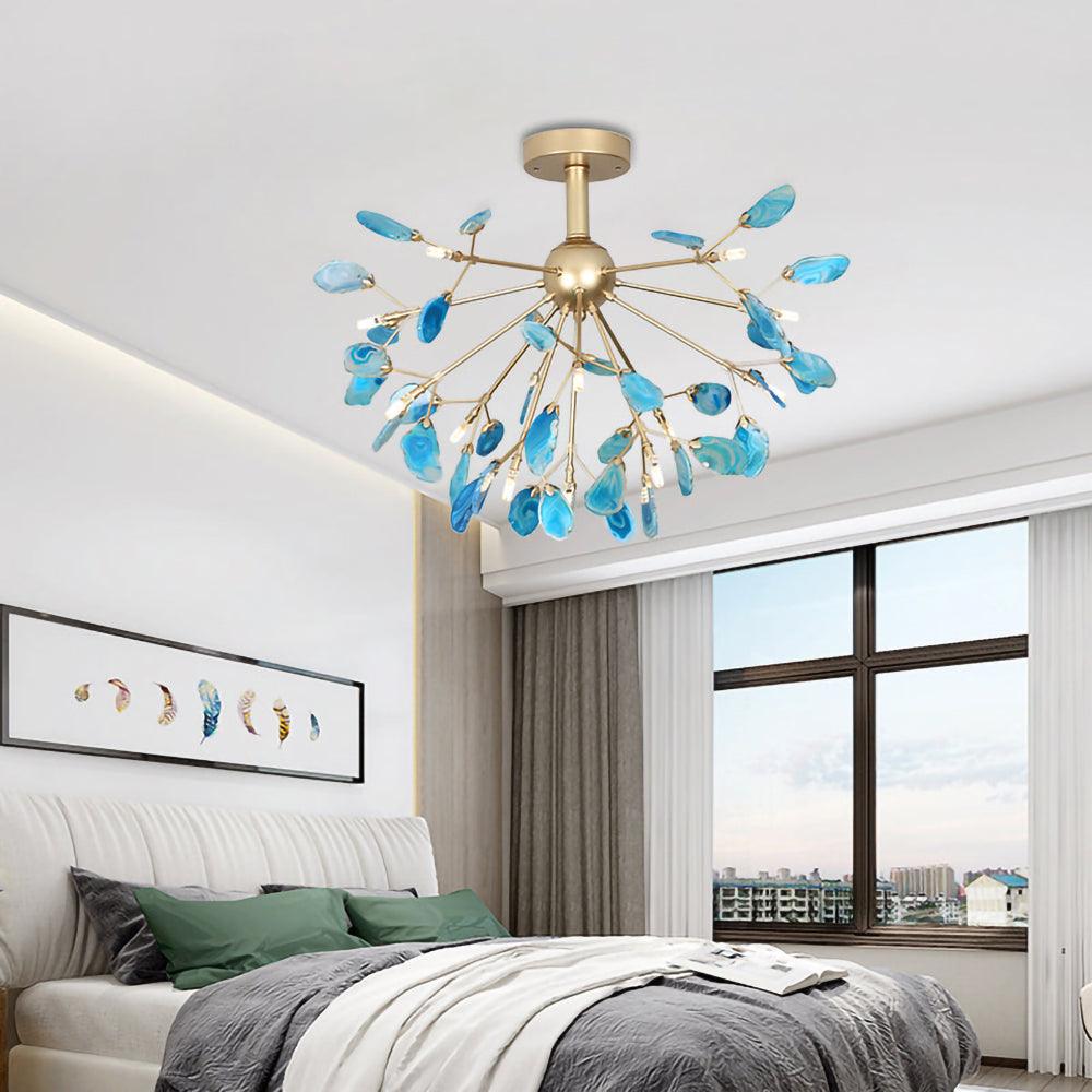 Agate Chandelier, Natural Agate Slices, Rose Gold Arms, G4 LED