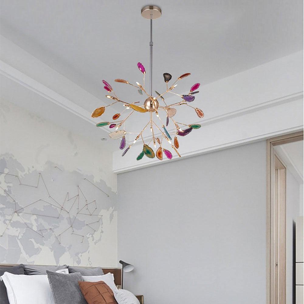Agate Chandelier, Natural Agate Slices, Rose Gold Arms, G4 LED
