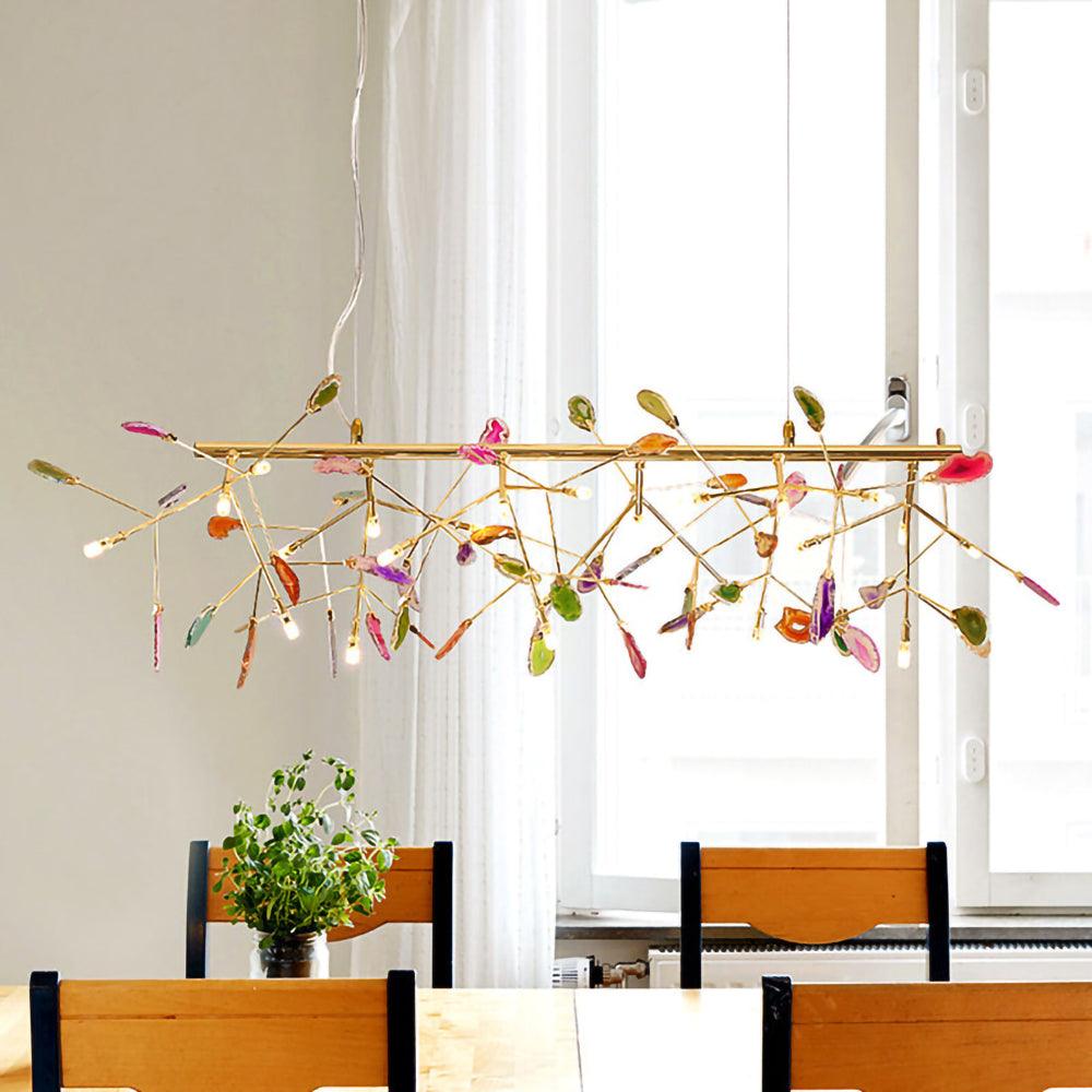 Agate Chandelier, Natural Agate Slices, Rose Gold Arms, G4 LED