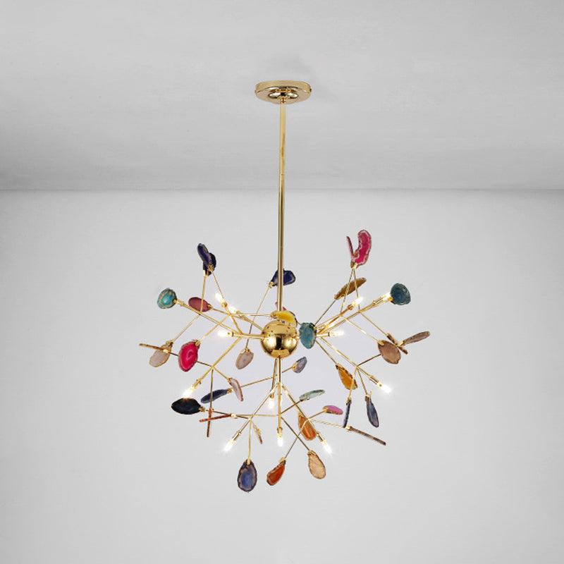 Agate Chandelier, Natural Agate Slices, Rose Gold Arms, G4 LED