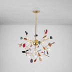 Agate Chandelier, Natural Agate Slices, Rose Gold Arms, G4 LED