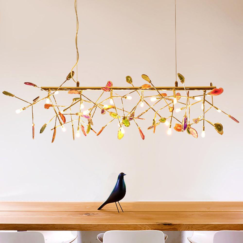 Agate Chandelier, Natural Agate Slices, Rose Gold Arms, G4 LED