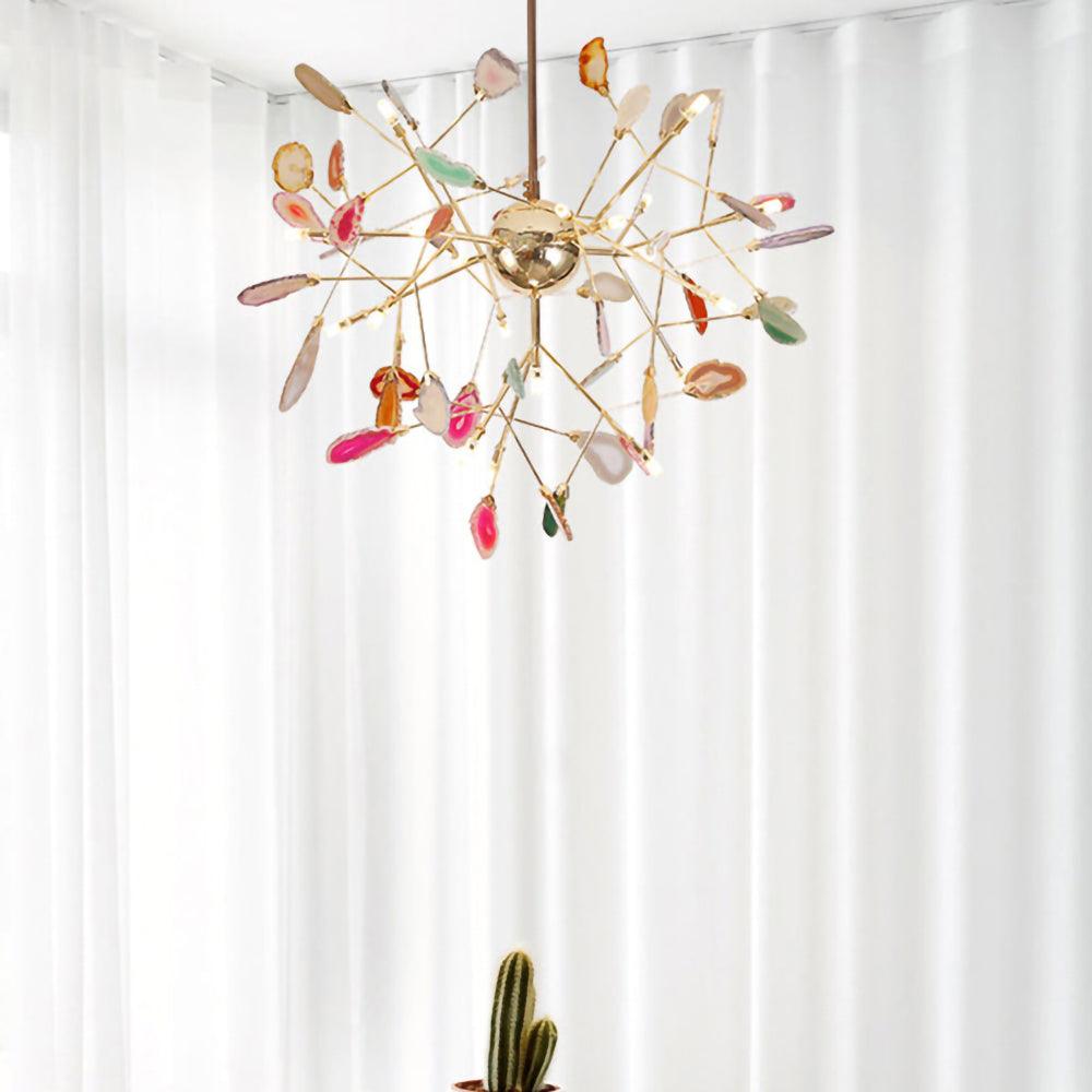 Agate Chandelier, Natural Agate Slices, Rose Gold Arms, G4 LED