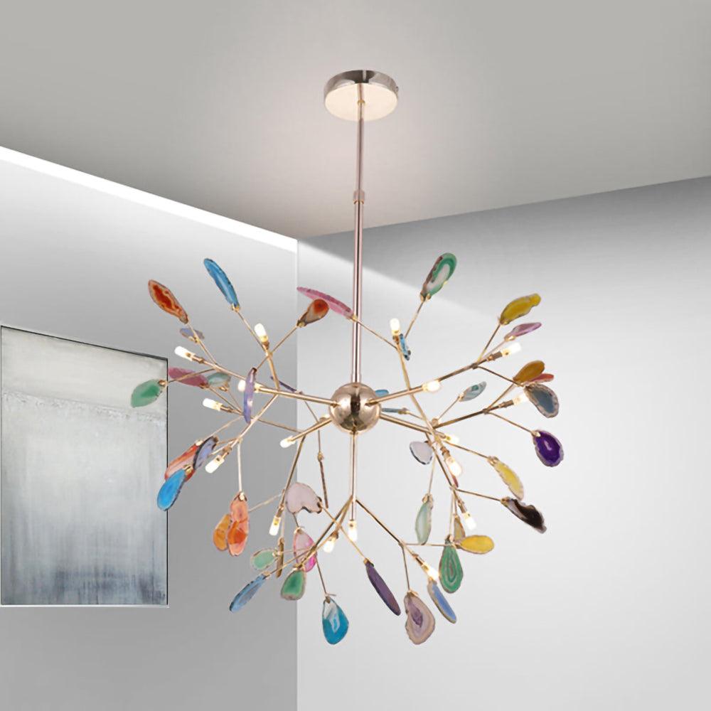 Agate Chandelier, Natural Agate Slices, Rose Gold Arms, G4 LED