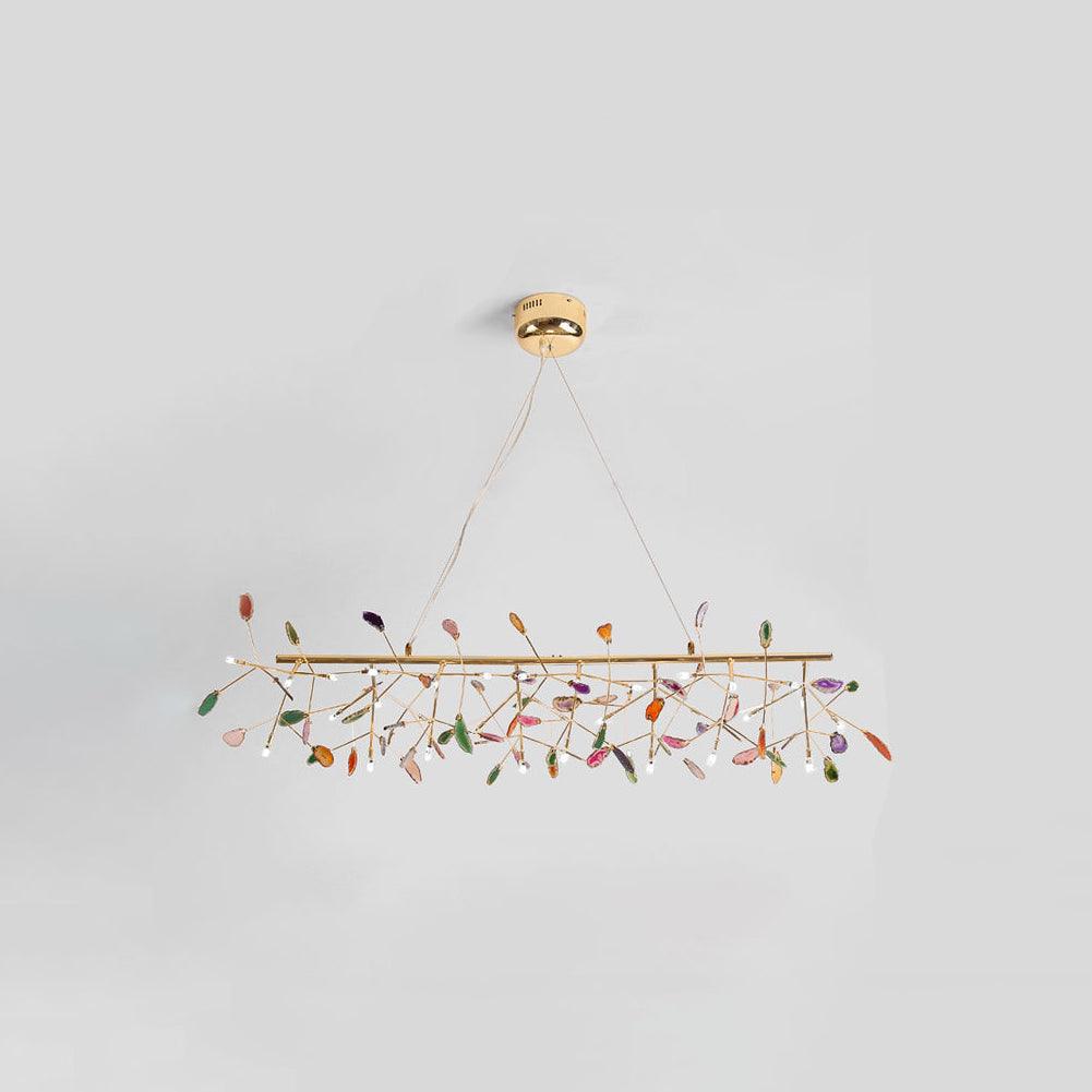 Agate chandelier suspended over a styled table