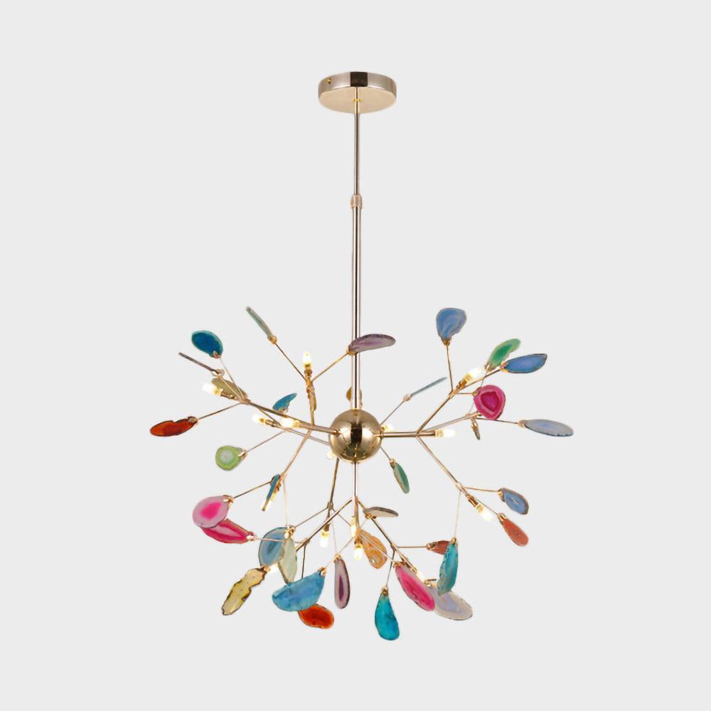 Natural agate chandelier with colourful translucent slices
