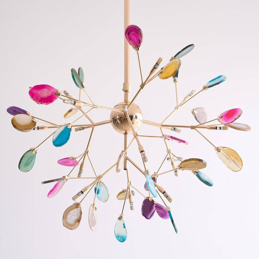 Agate Chandelier, Natural Agate Slices, Rose Gold Arms, G4 LED