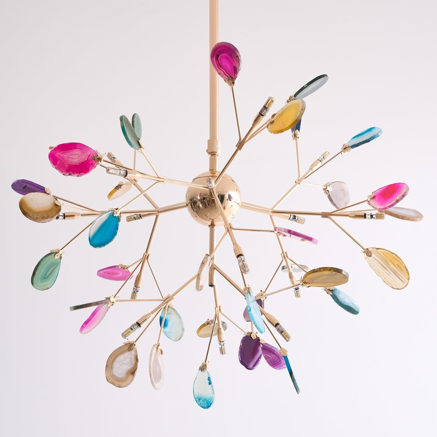 Agate Chandelier, Natural Agate Slices, Rose Gold Arms, G4 LED
