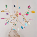 Agate Chandelier, Natural Agate Slices, Rose Gold Arms, G4 LED