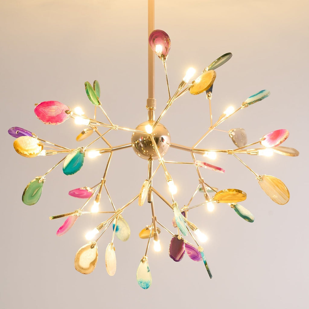 Agate Chandelier, Natural Agate Slices, Rose Gold Arms, G4 LED