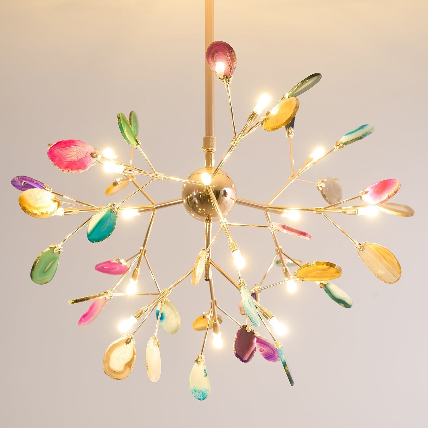 Agate Chandelier, Natural Agate Slices, Rose Gold Arms, G4 LED