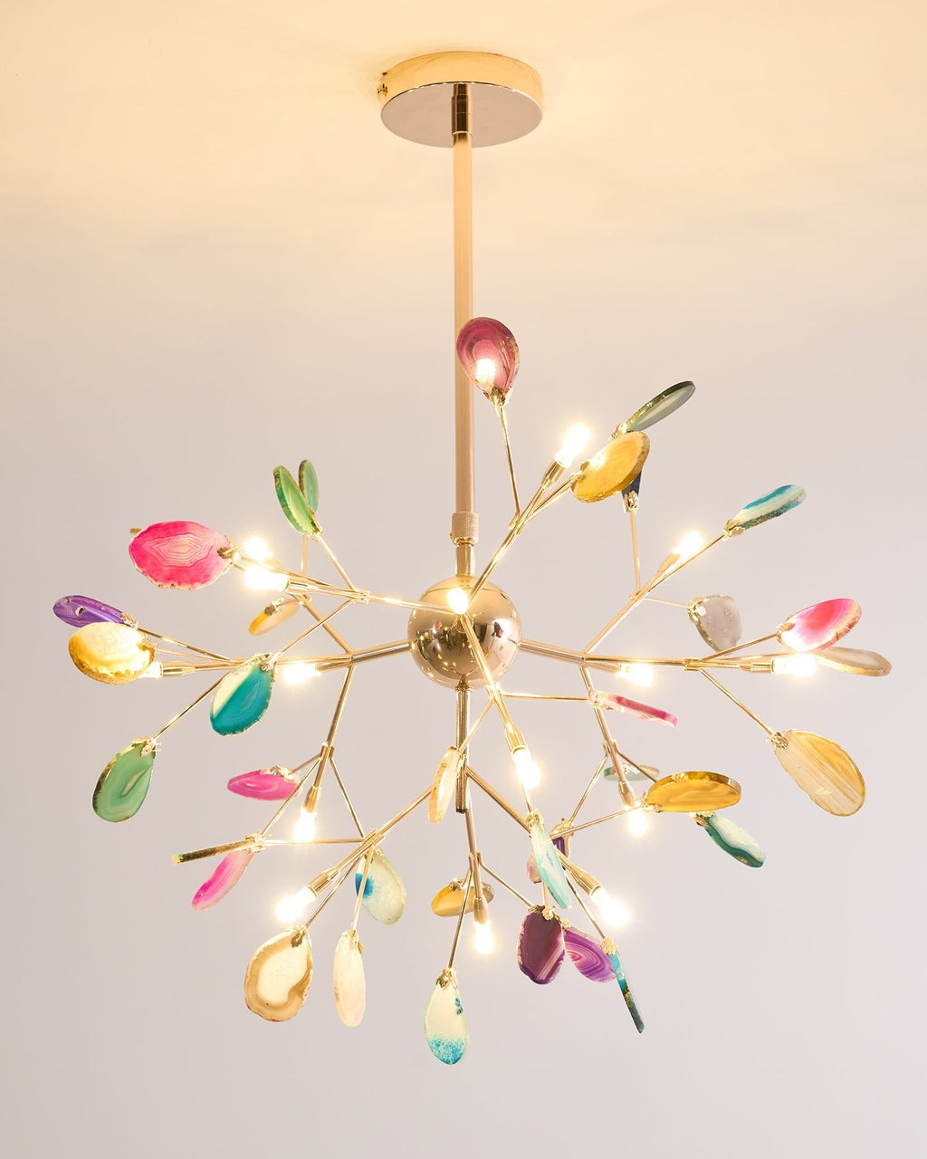 Agate Chandelier, Natural Agate Slices, Rose Gold Arms, G4 LED