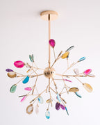 Agate Chandelier, Natural Agate Slices, Rose Gold Arms, G4 LED