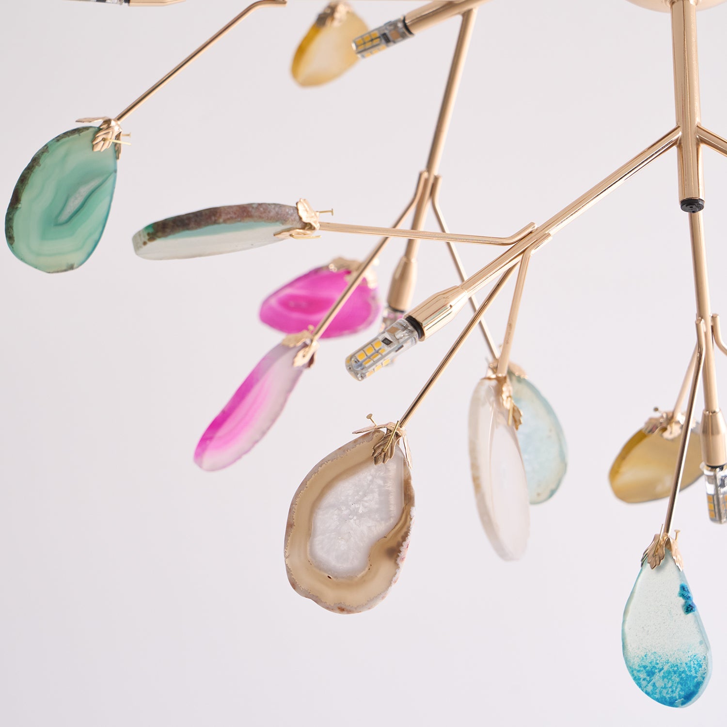 Agate Chandelier, Natural Agate Slices, Rose Gold Arms, G4 LED